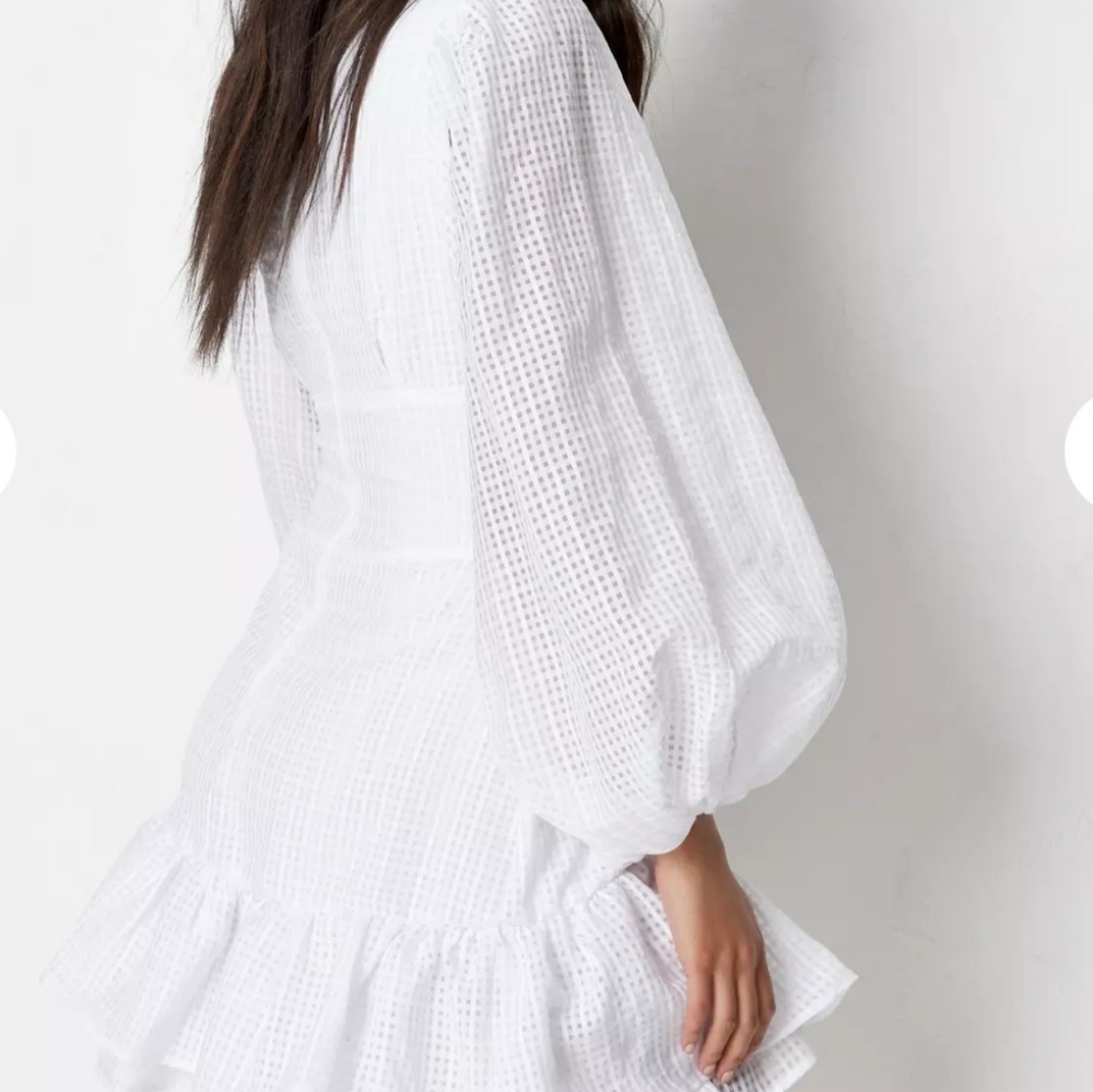 White Plaid Raffia Belted Mini Dress